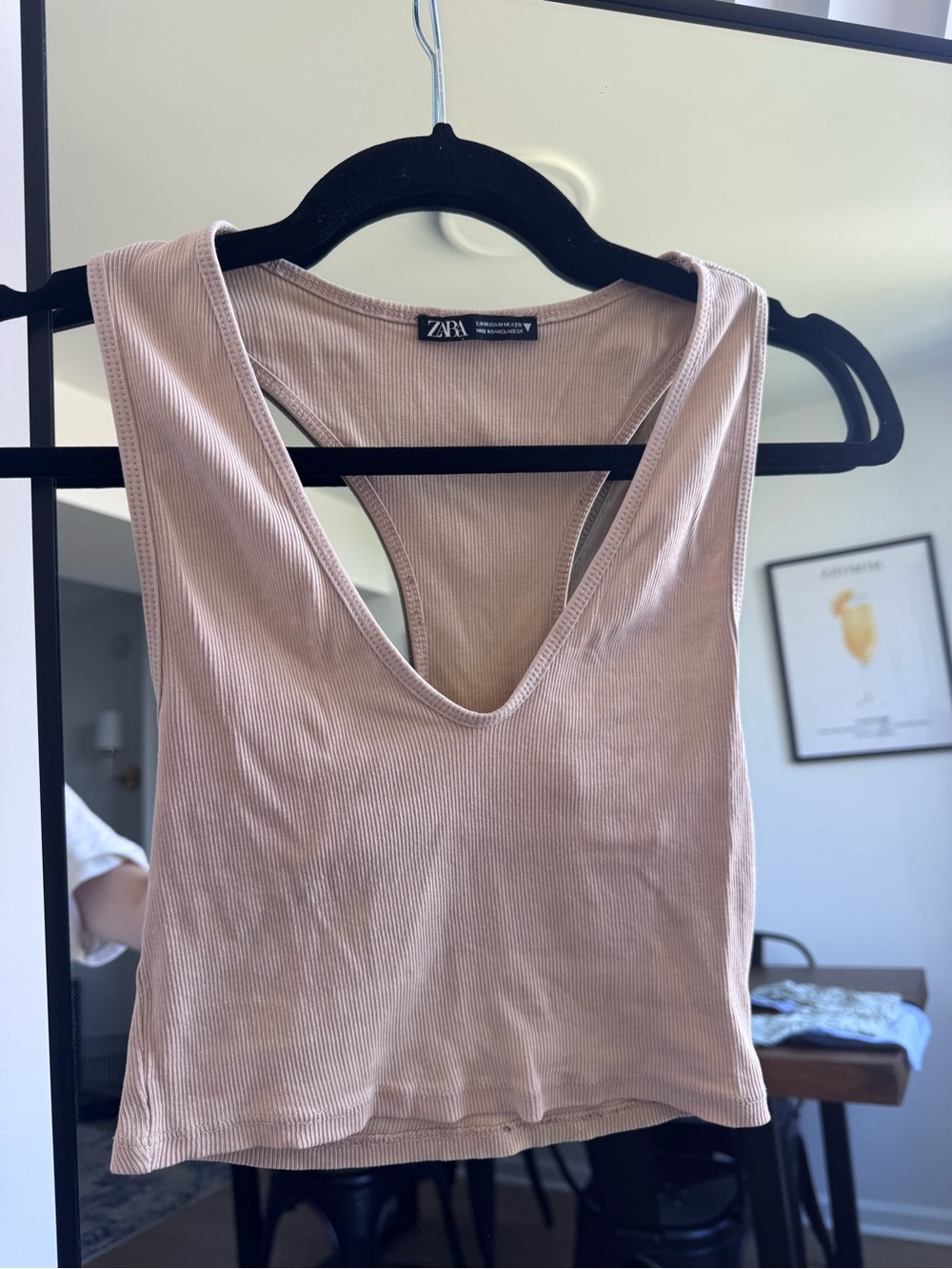 Zara Ribbed V-Neck Tank Top in Light Taupe